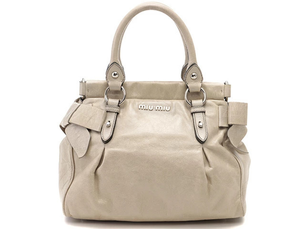 Miu Miu Side Ribbon Shoulder Handbag Leather Gray